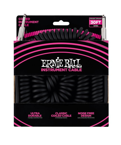Cable Ernie Ball Coiled 6044 Negro Recto/Recto – 9.14 m