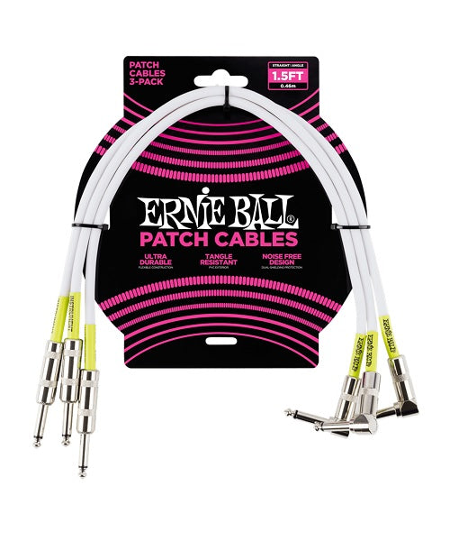 Cables de Parcheo Ernie Ball Patch 6059 Blanco Angulado/Angulado 3 Piezas 46cm