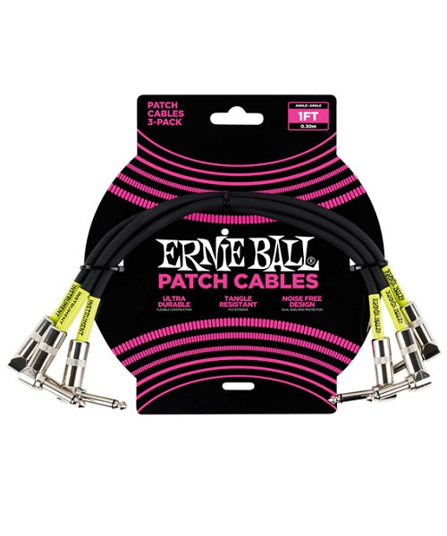 Cables de Parcheo Ernie Ball Patch 6075 Negro Angulado/Angulado 3 Piezas 30cm
