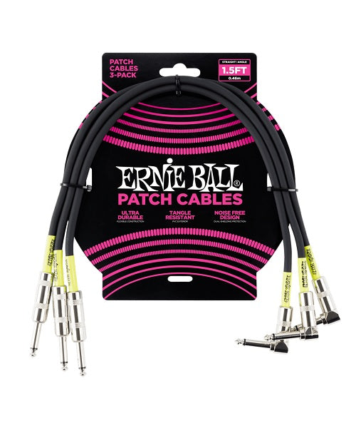 Cables de Parcheo Ernie Ball Patch 6076 Negro Angulado/Angulado 3 Piezas 46cm