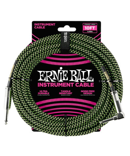 Ernie Ball Cable Braided 6077 Negro/Verde 3.05 Mts. Recto/Angulado