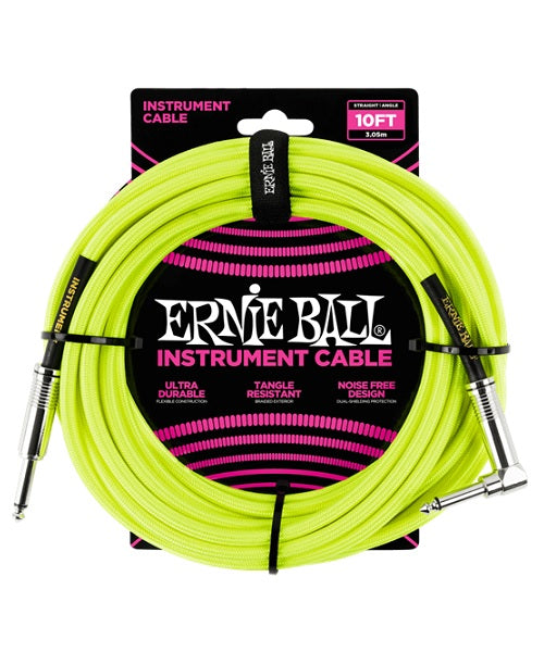 Cable Ernie Ball Braided 6080 Amarillo Fosforescente Recto/Angulado 3.05m