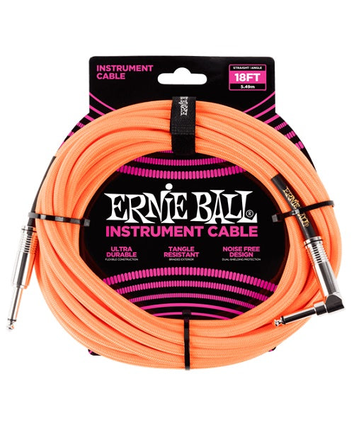 Cable Ernie Ball Braided 6084 Anaranjado Fosforescente Recto/Angulado 5.49m