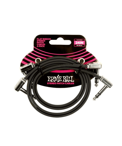 Cables Estéreo Ernie Ball Flat Ribbon 6406 Negro 60.96cm Angulado/Angulado 2 Piezas