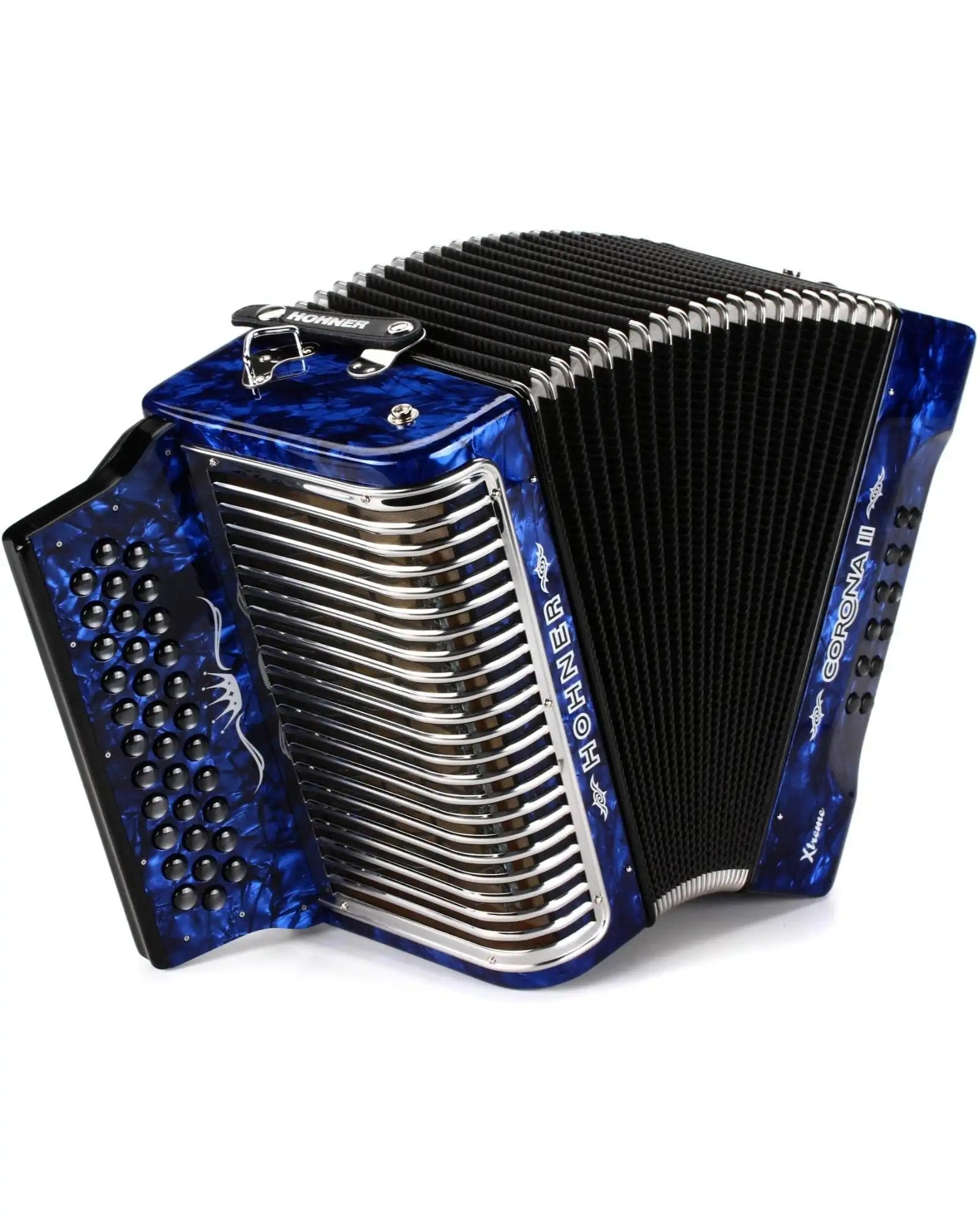 Acordeón Diatónico Hohner A5441 Corona II Xtreme Fa-Sib-Mib Azul con Estuche
