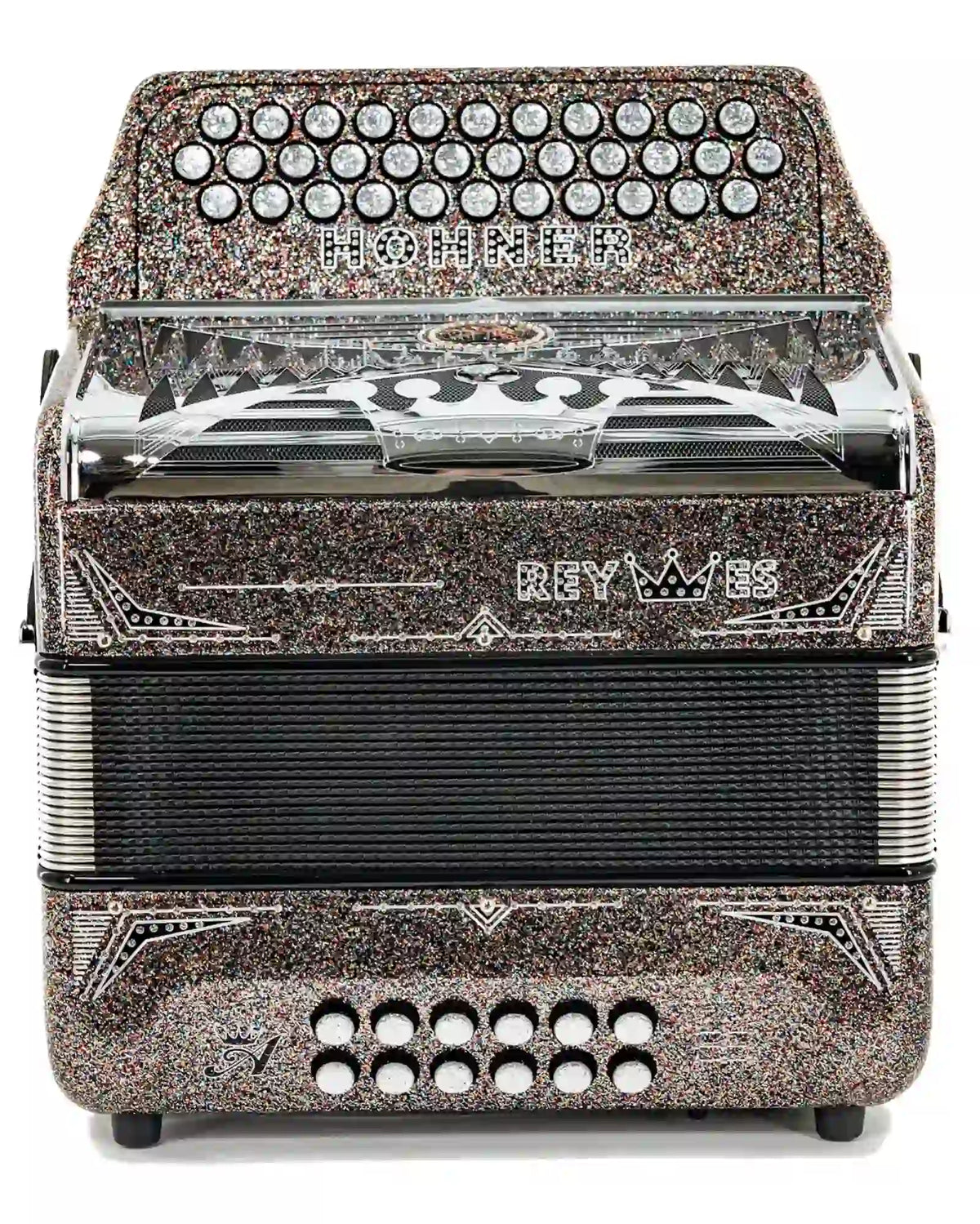Acordeón Diatónico Hohner A6500-12 Anacleto Rey Especial Fa-Sib-Mib Multicolor Brillante con Estuche