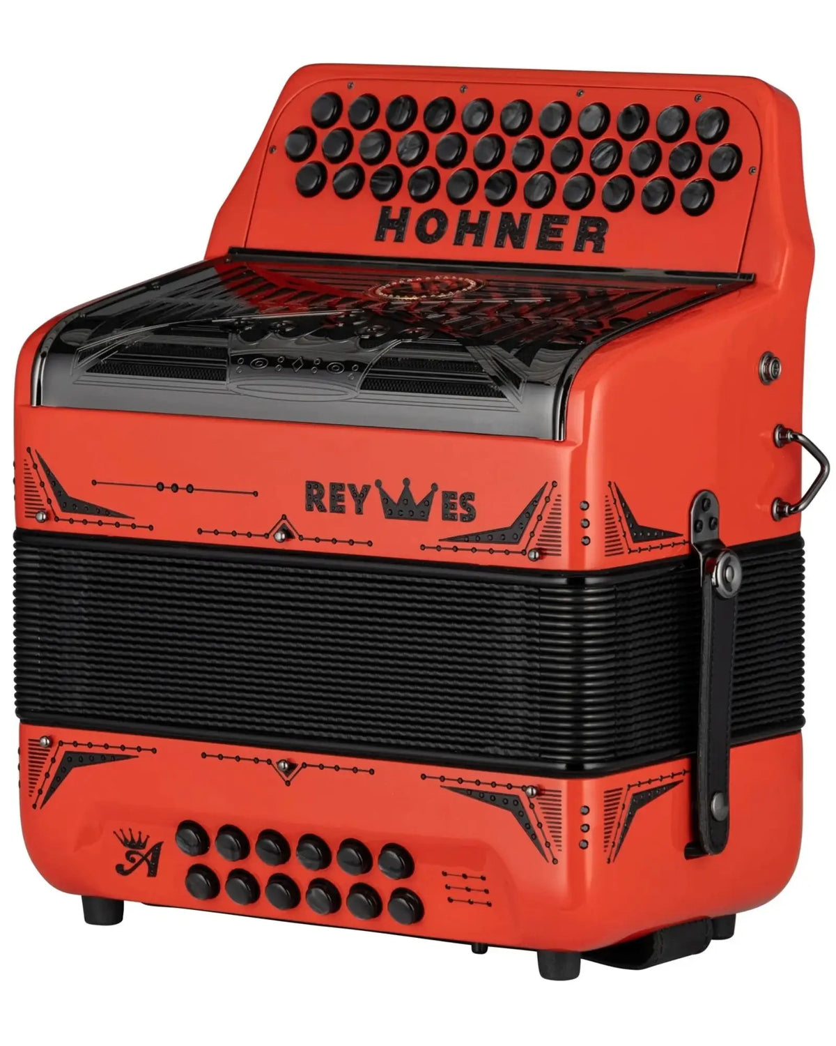 Acordeón Diatónico Hohner A6500-42 Anacleto Rey Especial I Fa-Sib-Mib Rojo Brillante con Estuche