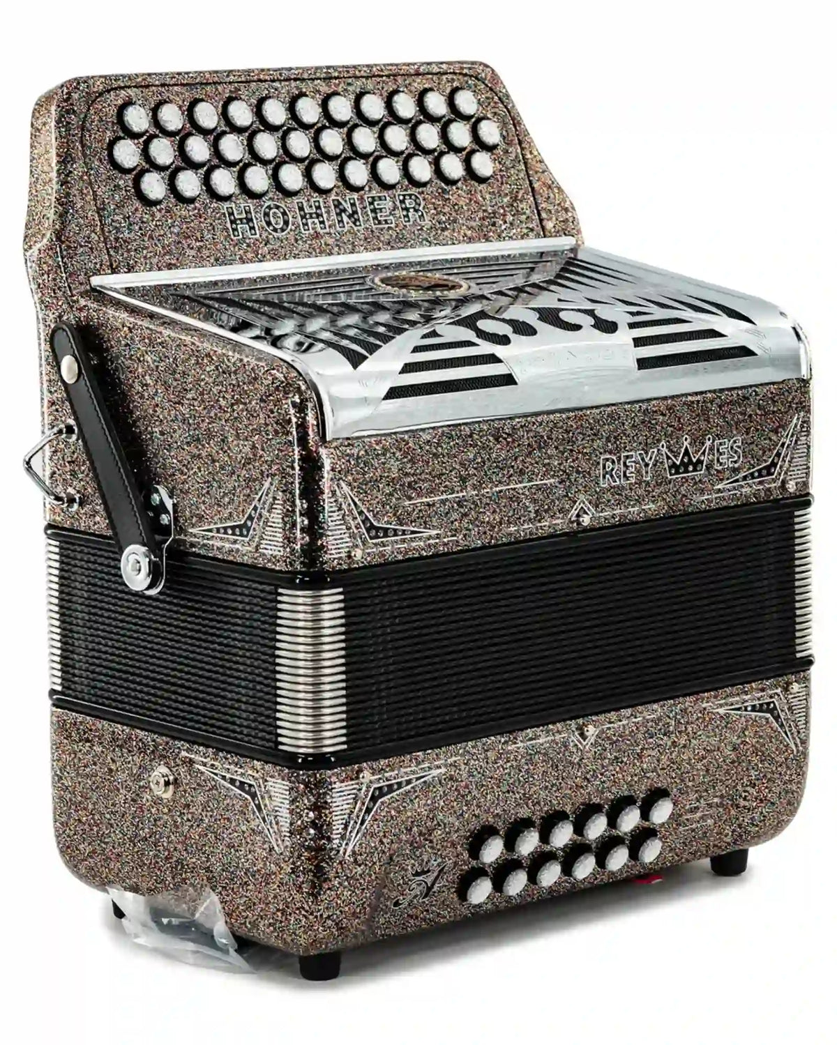Acordeón Diatónico Hohner A6500-12 Anacleto Rey Especial Fa-Sib-Mib Multicolor Brillante con Estuche
