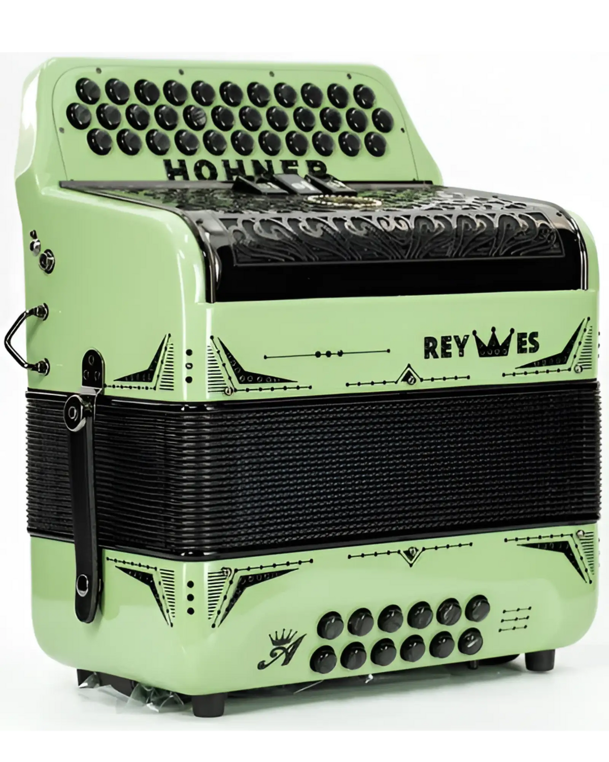 Acordeón Diatónico Hohner A6500-26 Anacleto Rey Especial II Fa-Sib-Mib Verde Olivo 3 Registros con Estuche