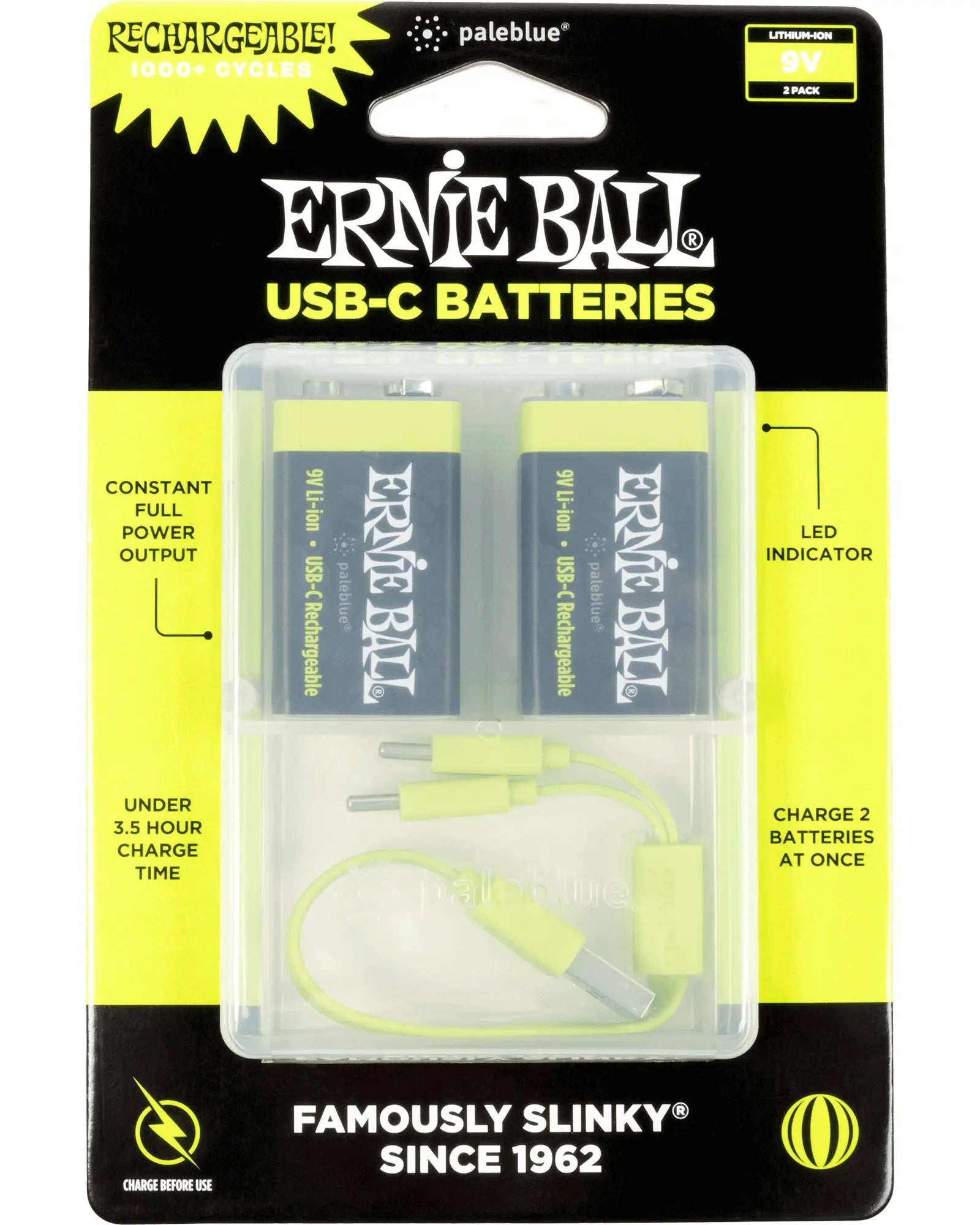 Baterías Recargables Ernie Ball Gruve Gear 9642 USB-C 9V, 2 PZAS