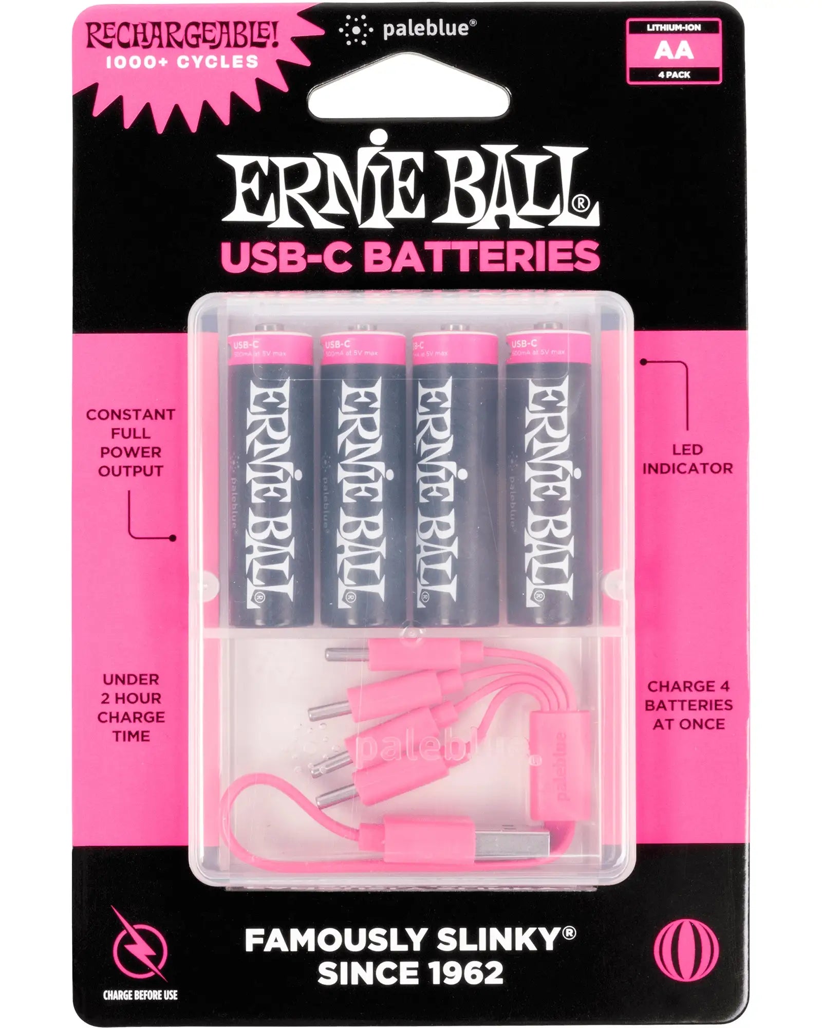 Baterías Recargables Ernie Ball Gruve Gear 9643 USB-C AA, 4 PZAS