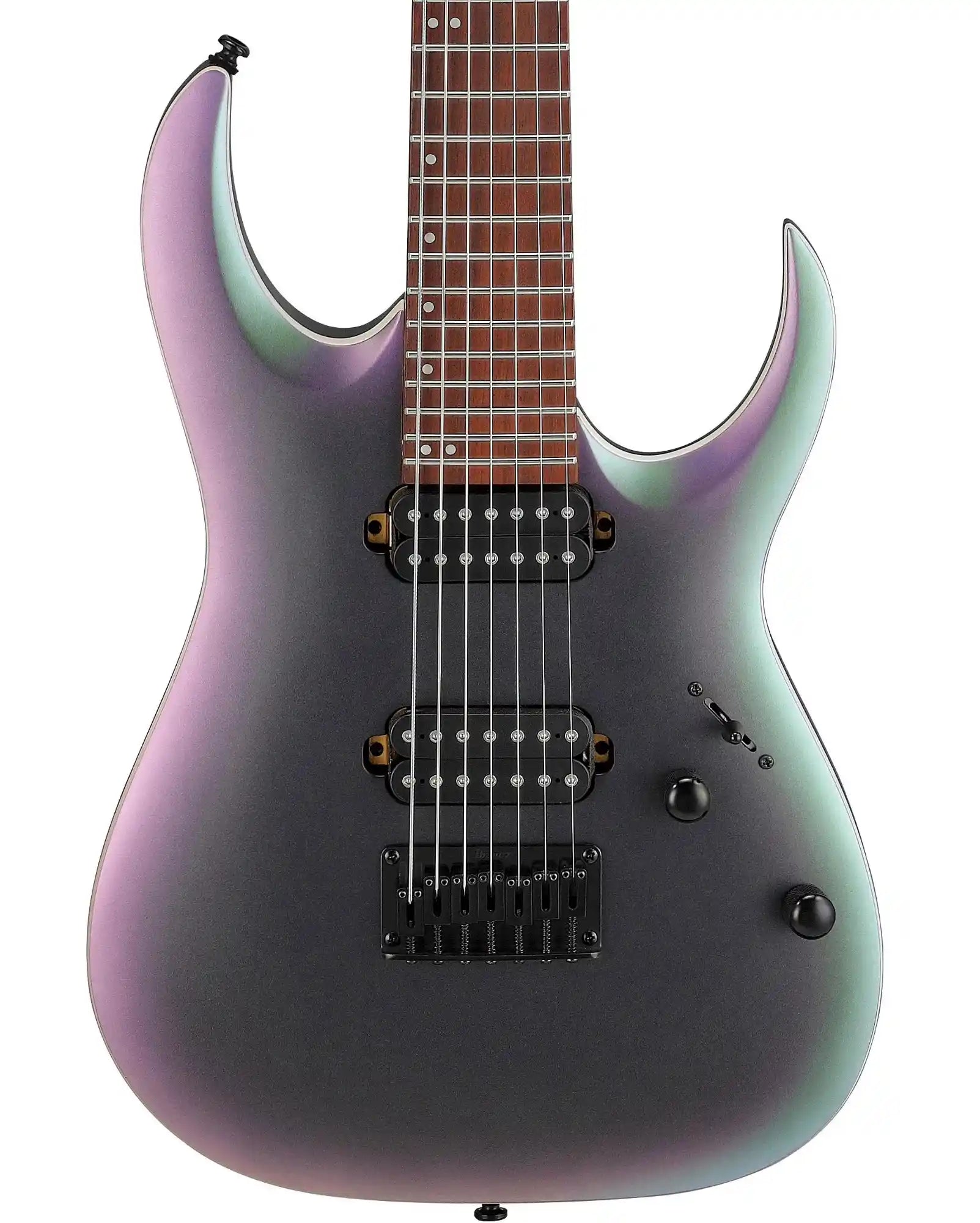 Guitarra Eléctrica Ibanez RGA742EX-BAM Negro Mate/Sombreado Verde/Morado de 7 Cuerdas