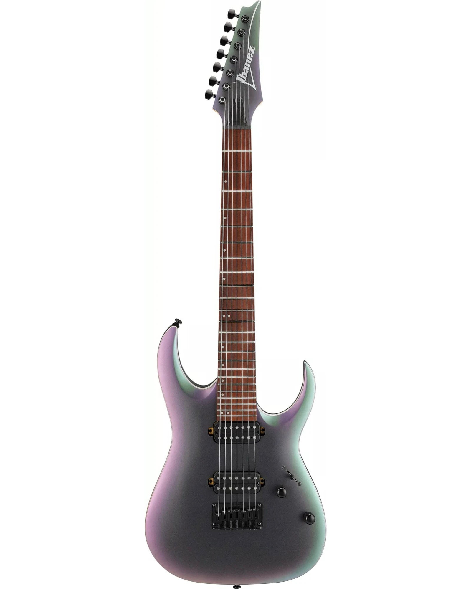 Guitarra Eléctrica Ibanez RGA742EX-BAM Negro Mate/Sombreado Verde/Morado de 7 Cuerdas