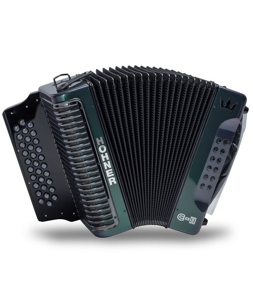 Hohner Acordeón Diatónico Fa-Sib-Mib Verde/Dorado con Funda A5015, "Corona C-II"