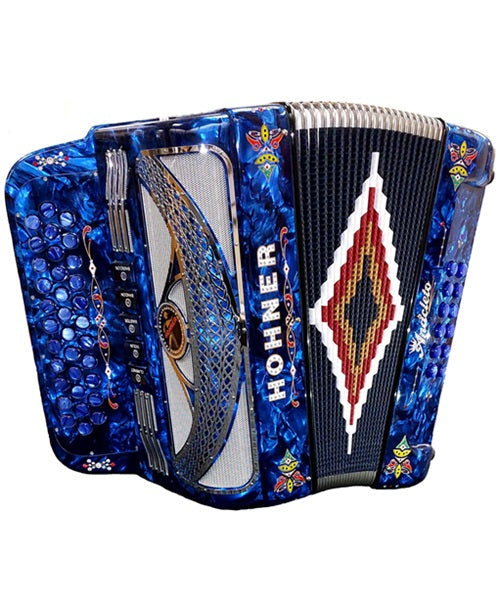 “Exclusiva en Veerkamp Online” Hohner Acordeón Diatónico Fa-Sib-Mib Azul Aperlado A9700-FBBEB-BU con Estuche, Anacleto ''Norteño''