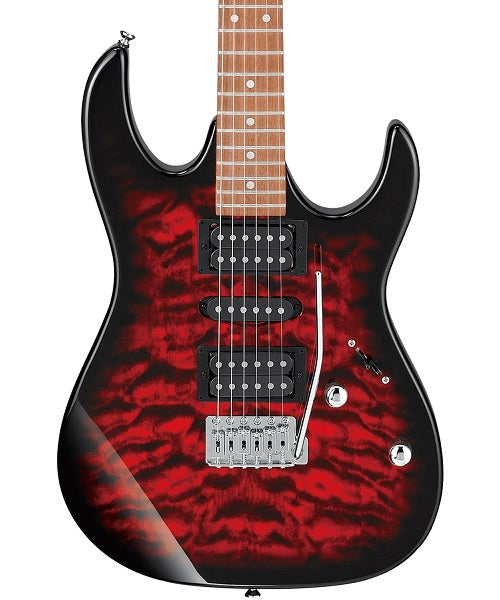 Ibanez Guitarra Eléctrica Roja Transperente Sombreado GRX70QA-TRB, Gio RG