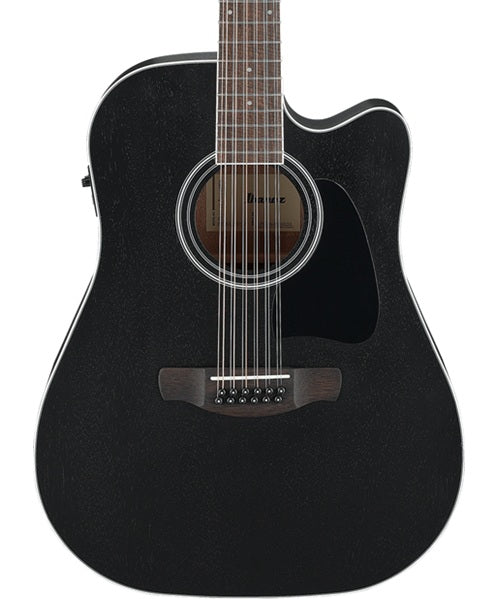 Ibanez Guitarra Electroacústica 12 Cuerdas Okume Negro Erosionado Mate AW8412CE-WK, Serie Artwood