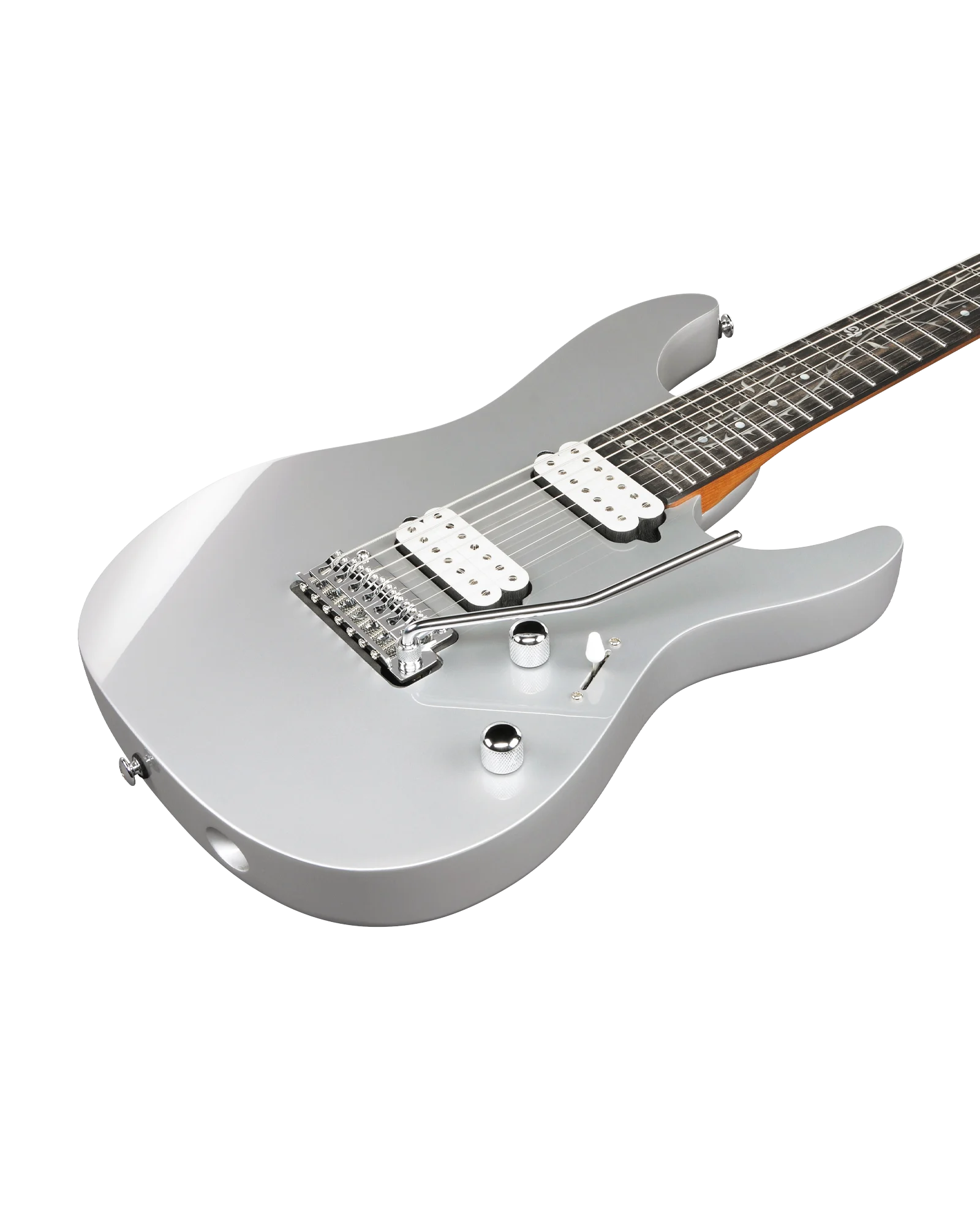 Guitarra Eléctrica Ibanez Signature Tim Henson TOD70 Plata Brillante con Funda de 7 Cuerdas