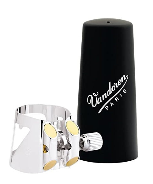 Abrazadera y Tapaboquilla Vandoren Optimum LC02P para Clarinete Mi Bemol-Plateada