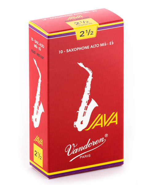 Caña Vandoren JAVA "Filed-Red Cut" para Saxofón Alto 2 1/2-Caja de 10 piezas