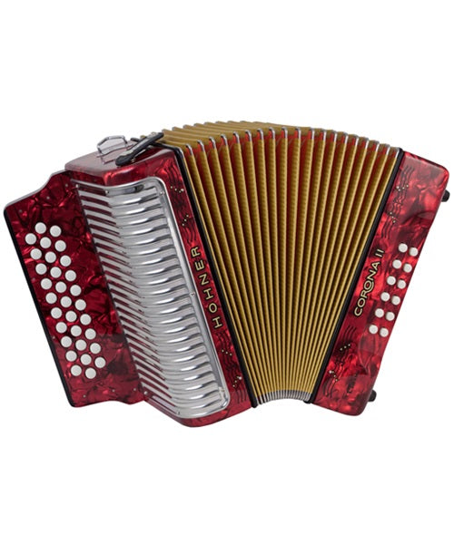 Hohner Acordeón Diatónico Fa-Sib-Mib Rojo A5543 con Funda, Corona II Classic