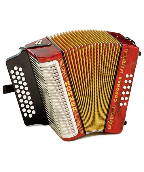 Acordeón Diatónico Hohner A5643   Corona II    Fa-Sib-Mib - Rojo con Funda