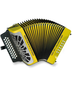 Hohner Acordeón Diatónico Sib-Mib-Lab Amarillo A49661 con Funda, El Rey del Vallenato