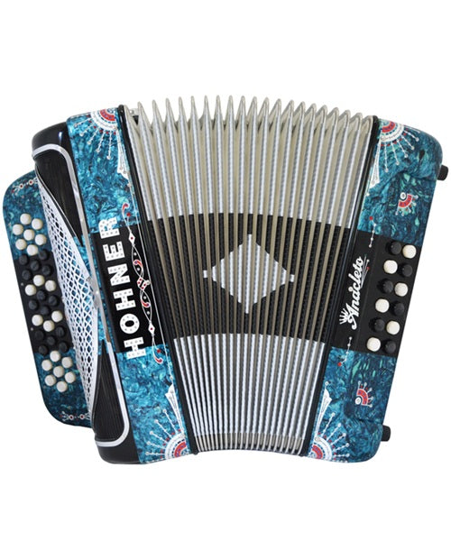 Exclusiva en Veerkamp Online Hohner Acordeón Diatónico Fa-Sib-Mib Turquesa A9700-FBBEB-GSBGS con Estuche, Anacleto  ''Norteño''