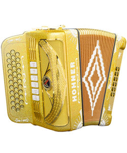 “Exclusiva en Veerkamp Online” Hohner Acordeón Diatónico Fa-Sib-Mib/Mi-La-Re Dorado A8000-FBBEB/EAD-HLDG con Estuche, Anacleto ''Norteño''