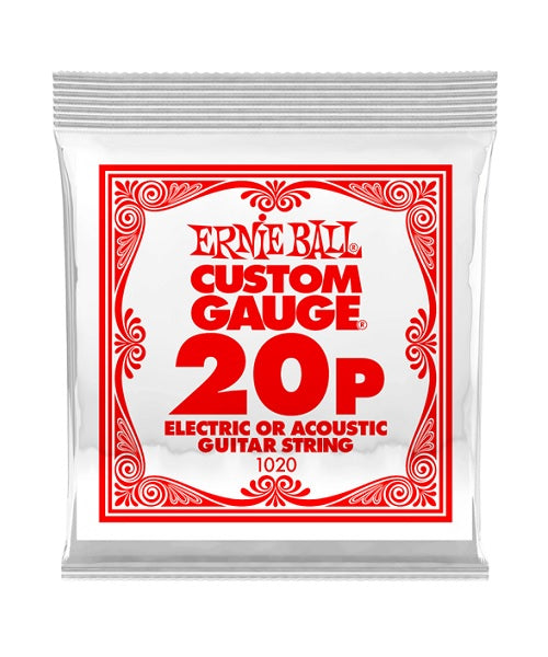 Cuerda Individual Ernie Ball Custom Gauge 1020 de Acero para Guitarra Acústica y Eléctrica .020 (6 pzas)