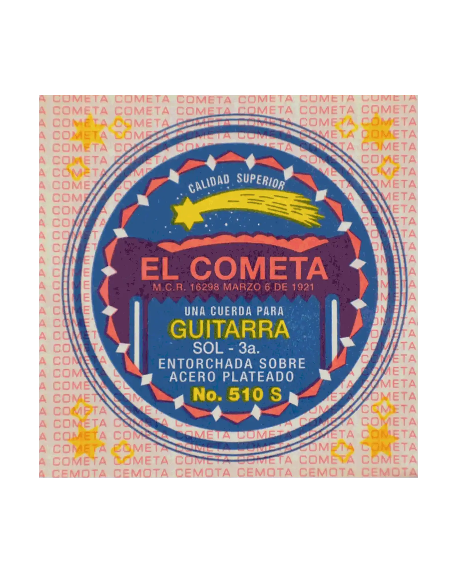 Cuerda El Cometa COGS-510S-6 para Guitarra Acústica, 3ra, Entorchado Cobre Plata Sin Borla, 6 piezas