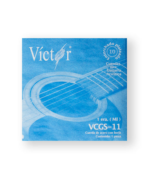 Cuerda Víctor VCGS-11-6 para Guitarra Acústica, 1ra, Acero Estañado con Borla, 6 piezas
