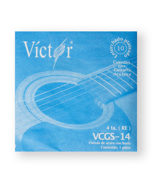 Cuerda Víctor VCGS-14-6 para Guitarra Acústica, 4a, Entorchado Cobre Plata con Borla, 6 piezas