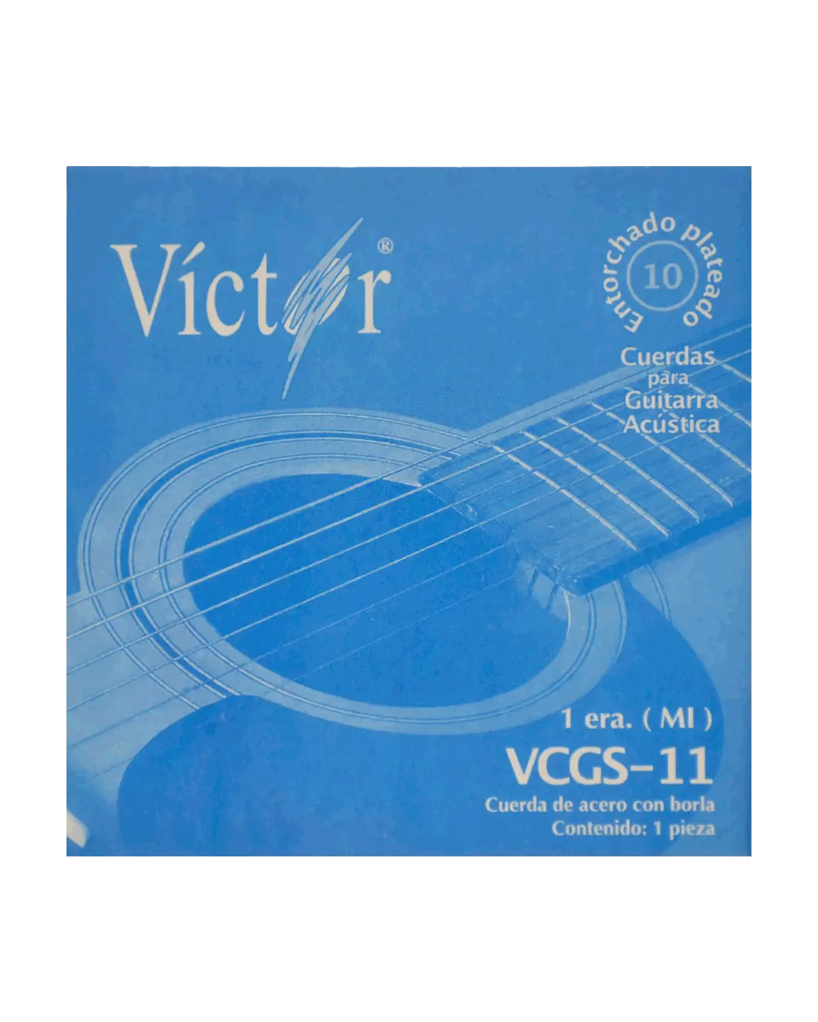 Cuerda Víctor VCGS-11-6 para Guitarra Acústica, 1ra, Acero Estañado con Borla, 6 piezas