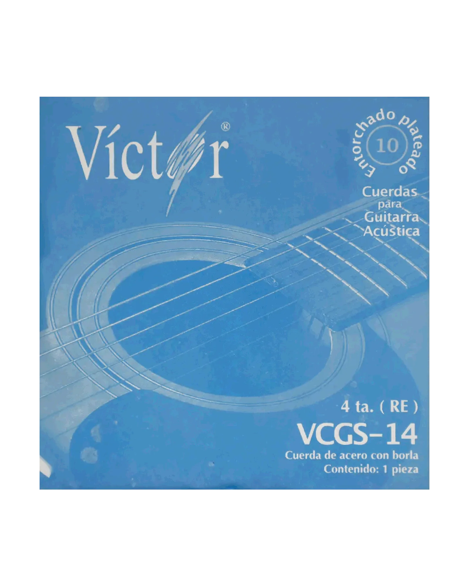Cuerda Víctor VCGS-14-6 para Guitarra Acústica, 4a, Entorchado Cobre Plata con Borla, 6 piezas