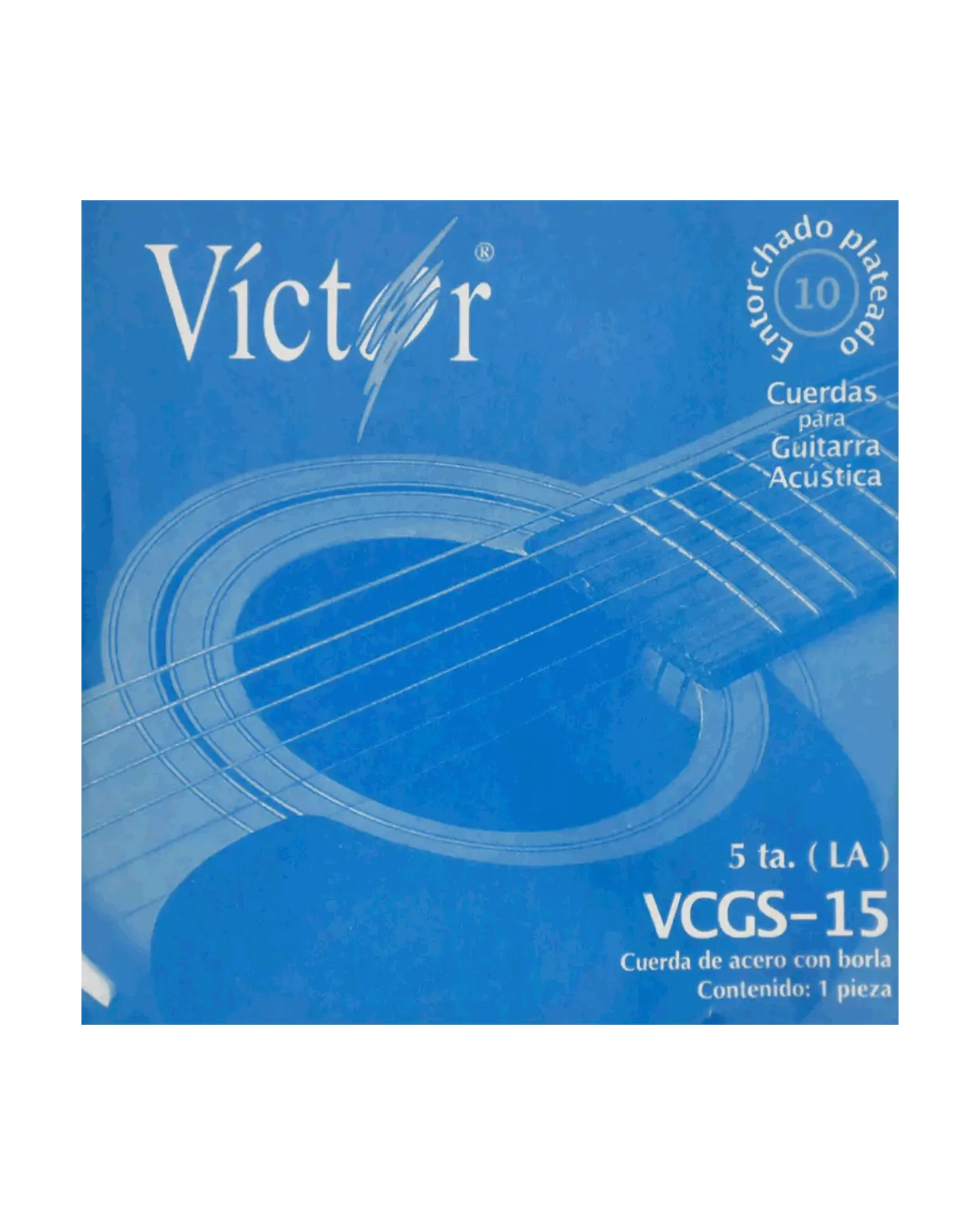 Cuerda Víctor VCGS-15-6 para Guitarra Acústica, 5a, Entorchado Cobre Plata con Borla, 6 piezas