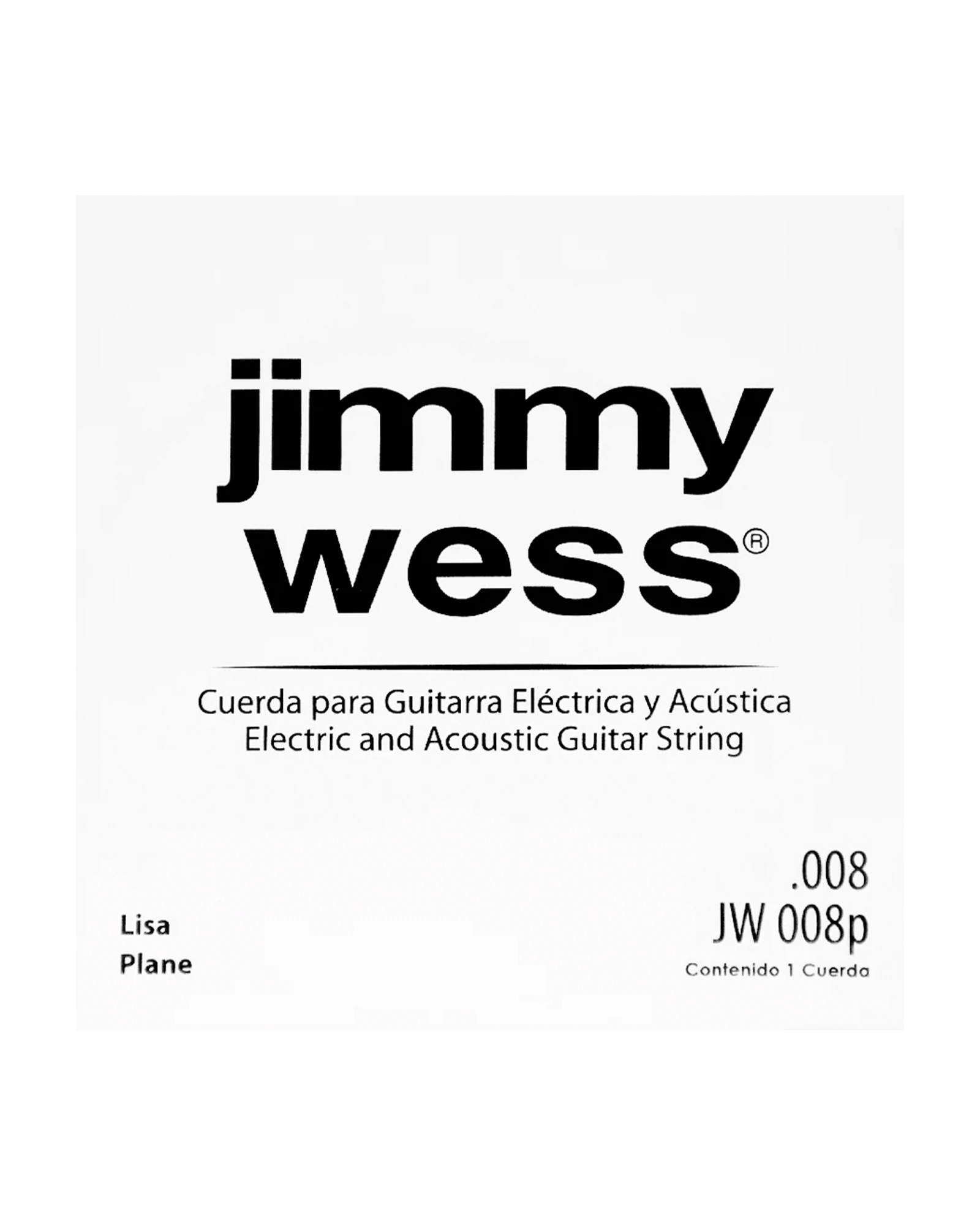 Cuerda Jimmy Wess JW-008P-6 Acero Estañado para Guitarra Acústica y Eléctrica .008 (6 pzas)