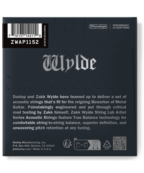 Dunlop Encordadura para Guitarra Acústica "Zakk Wylde" ZWAP1152 Bronce Fosforado, 0.011-0.052