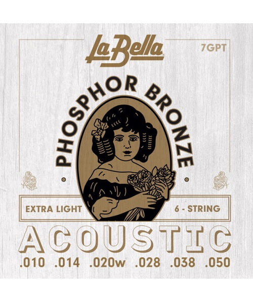 La Bella Encordadura Para Guitarra Acústica Bronce Fosforado 0.010-0.050 7GPT Extra Light