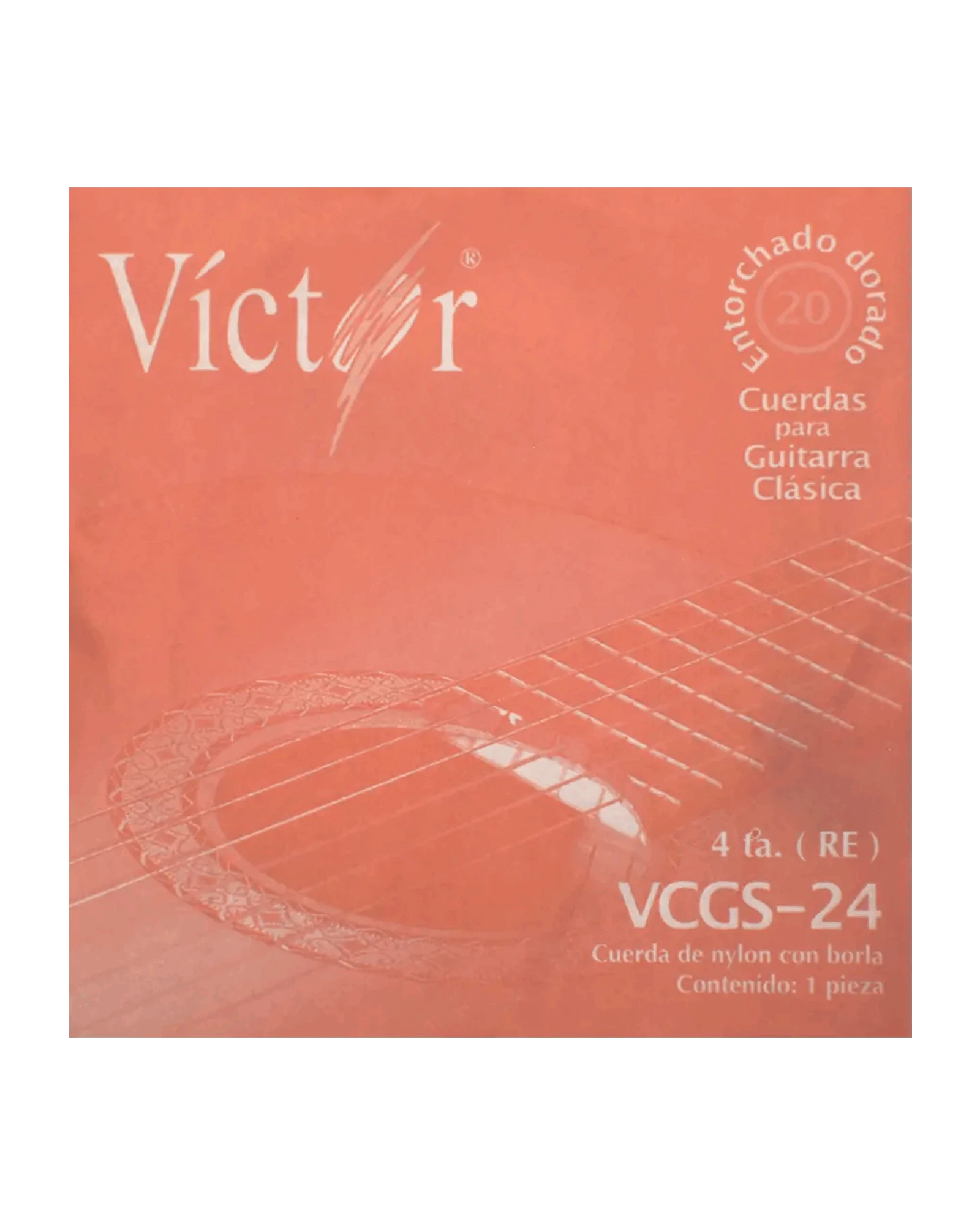 Cuerda Víctor VCGS-24-6 para Guitarra Clásica, 4A, Entorchado Dorado con Borla, 6 piezas