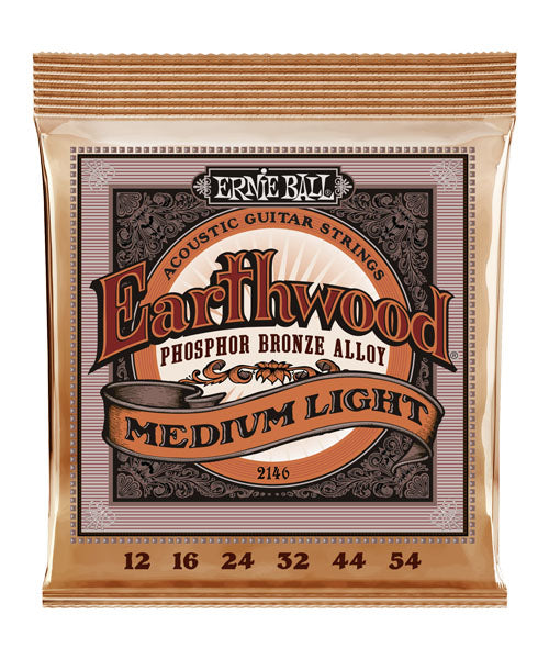 Encordadura Ernie Ball Earthwood Medium Light Bronce Fosforado 2146 para Guitarra Acústica 12-54