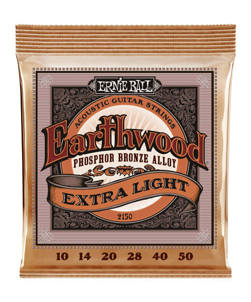 Encordadura Ernie Ball Earthwood Extra Light Bronce Fosforado 2150 para Guitarra Acústica 10-50