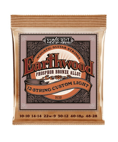 Ernie Ball Encordadura "Earthwood Custom Light" Phosphor Bronze 2152, Guitarra Acústica de 12 Cuerdas 0.010-0.048