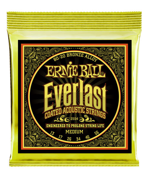 Encordadura Ernie Ball Everlast Medium Coated Bronce 80/20 2554 para Guitarra Acústica 13-56