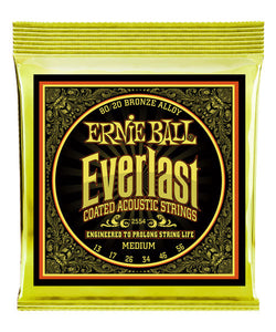 Ernie Ball Encordadura Everlast Medium Coated 80/20 Bronze 2554, Guitarra Acústica, 13-56
