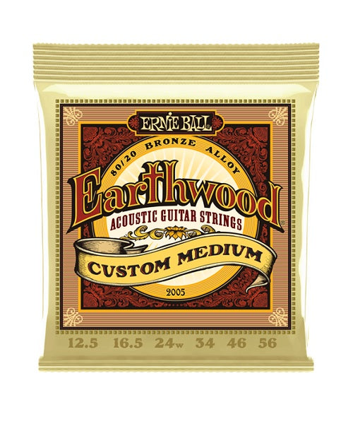 Encordadura Ernie Ball Earthwood Custom Medium Bronce 80/20 2005 para Guitarra Acústica 12.5-56