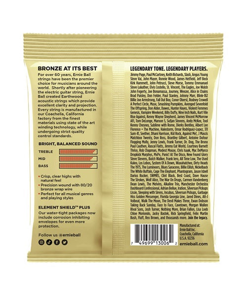 Ernie Ball Encordadura "Earthwood 80/20 Extra Light - 3 Pack" 3006, Guitarra Acústica Bronce 0.010-0.050