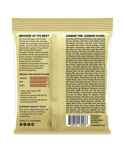 Ernie Ball Encordadura "Earthwood 80/20 Rock & Blues - 3 Pack" 3008, Guitarra Acústica Bronce 0.010-0.052