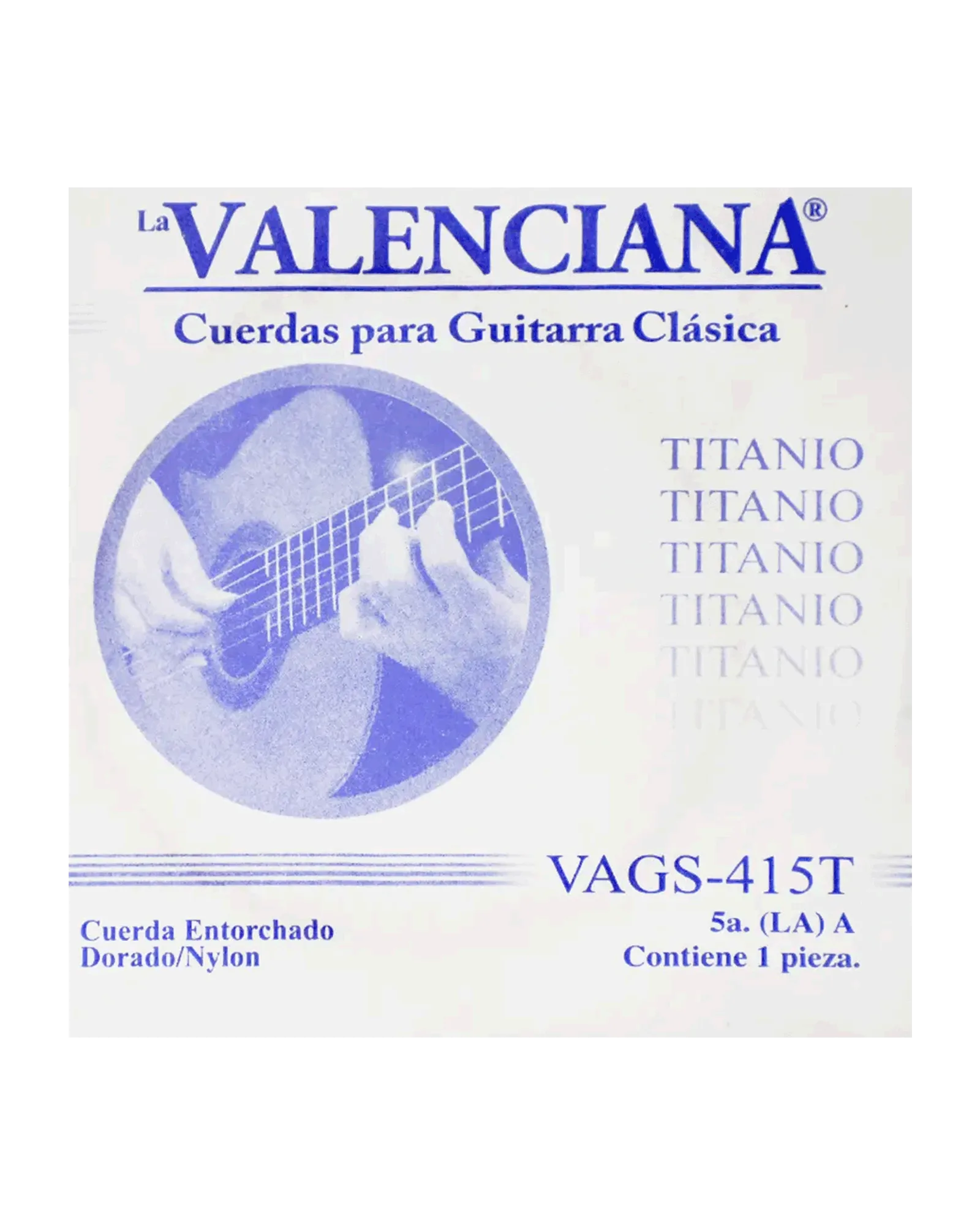 Cuerda La Valenciana VAGS-415T-6 para Guitarra Clásica, 5A, Entorchado Tumbaga Dorado, 6 piezas