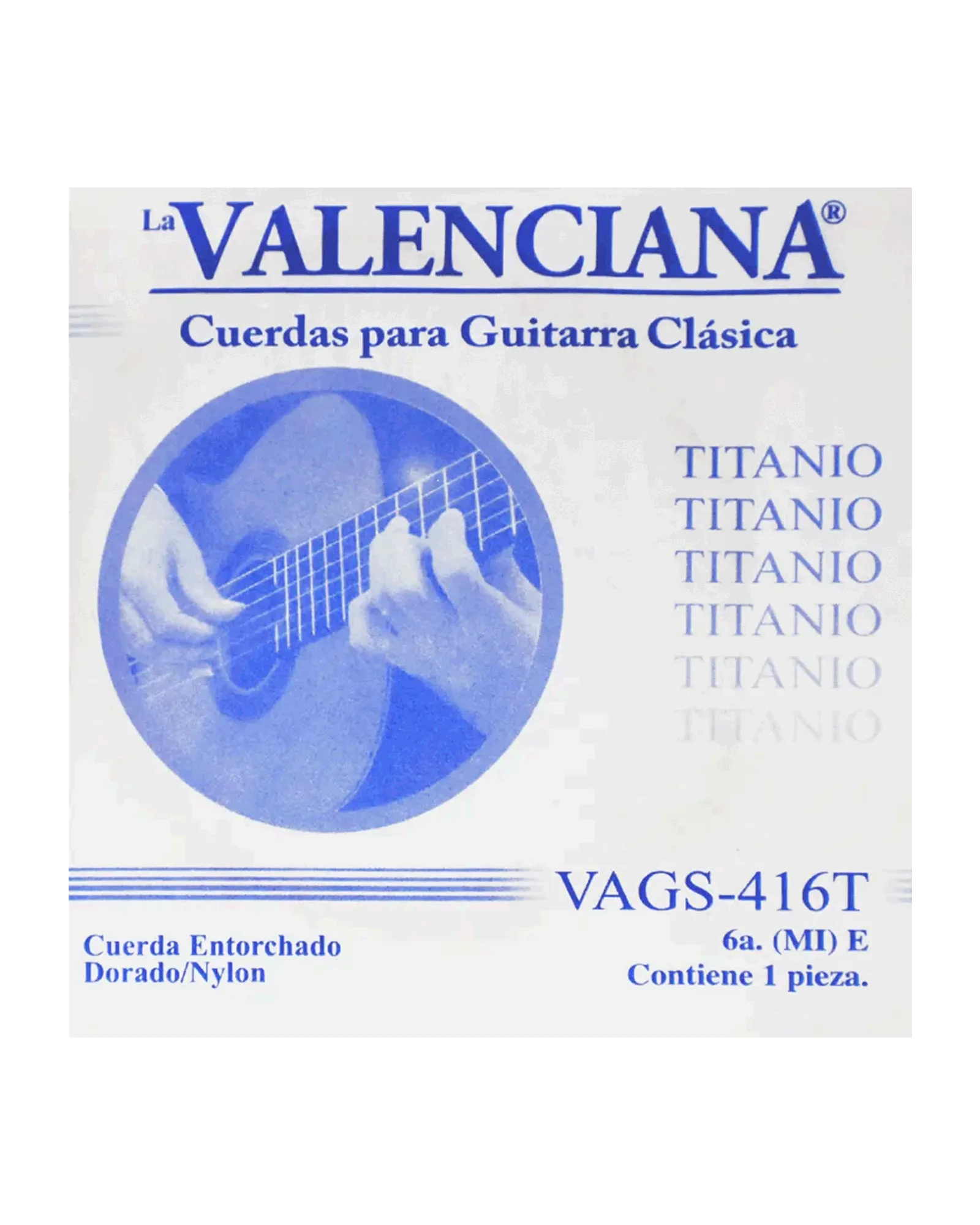 Cuerda La Valenciana VAGS-416T-6 para Guitarra Clásica, 6A, Entorchado Tumbaga Dorado, 6 piezas